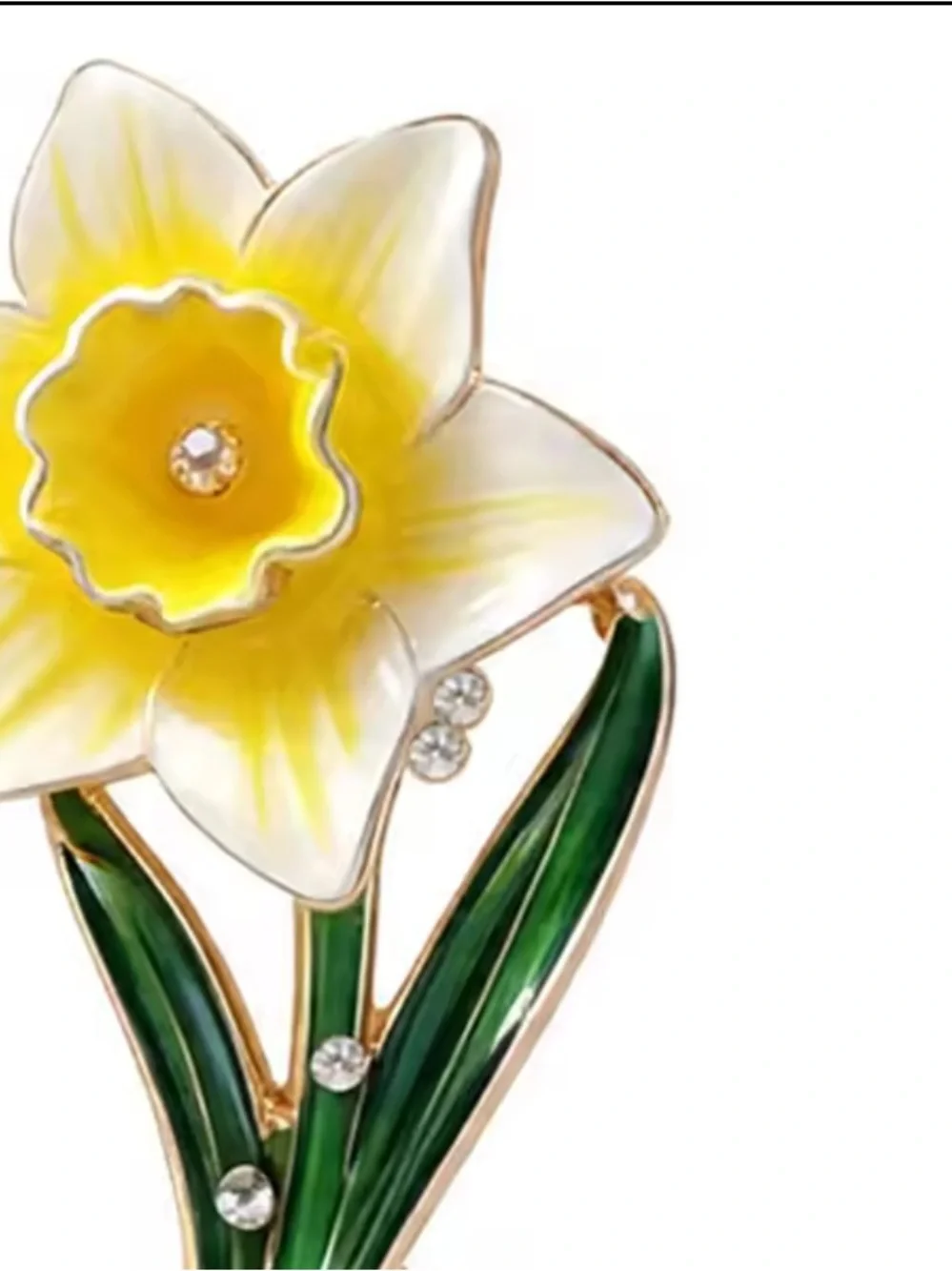 Yellow White Daffodil Floral Brooch -